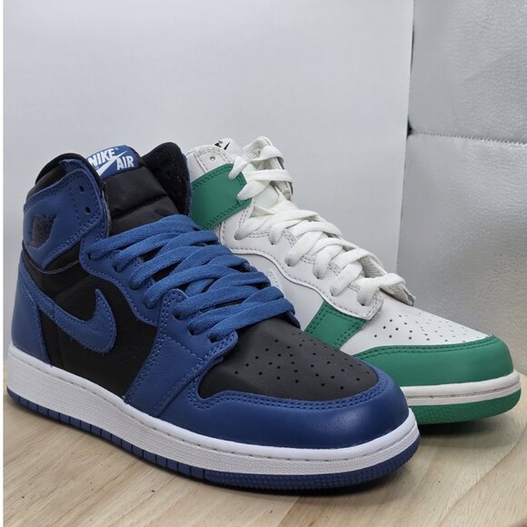 Size 7Y- Nike Air Jordan 1 Marina Blue & Nike Dunk High Stadium Green Miss-match - Picture 1 of 9